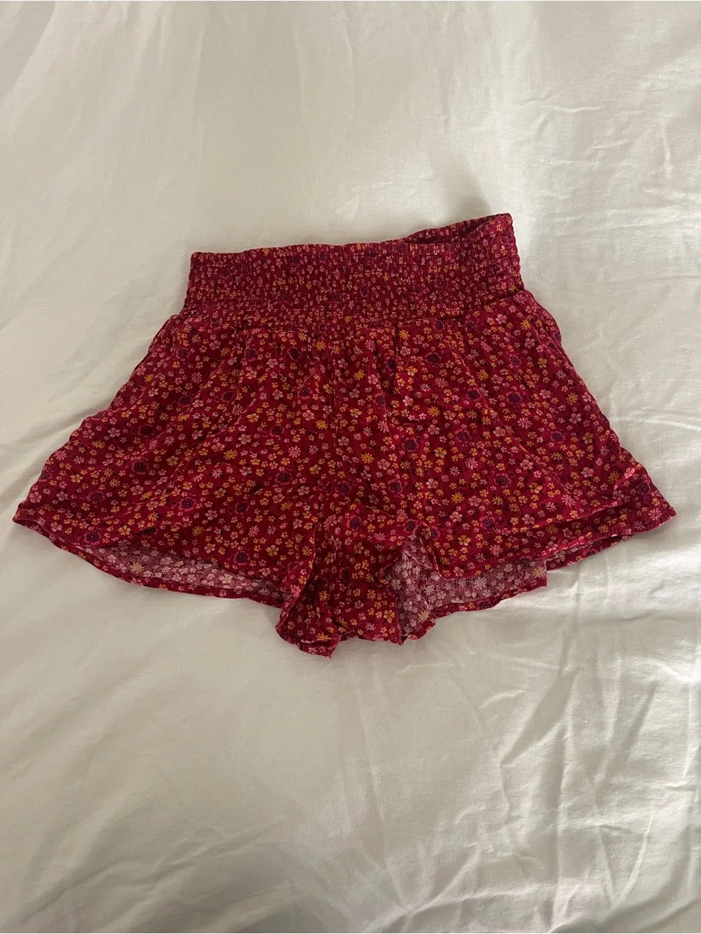 Aeropostale Red Floral High-Waist Smocked Shorts